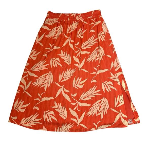 Loft Floral Smocked Midi Skirt Womens Size SP Soft Orange Lined Flowy Breezy - Picture 2 of 9